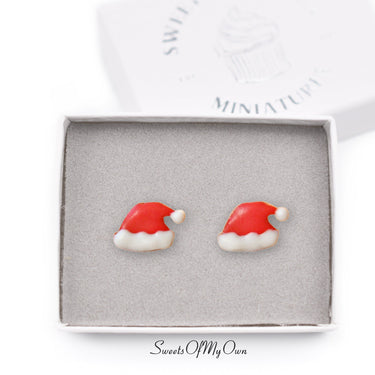 Gingerbread Santa Hat Biscuit Stud Earrings